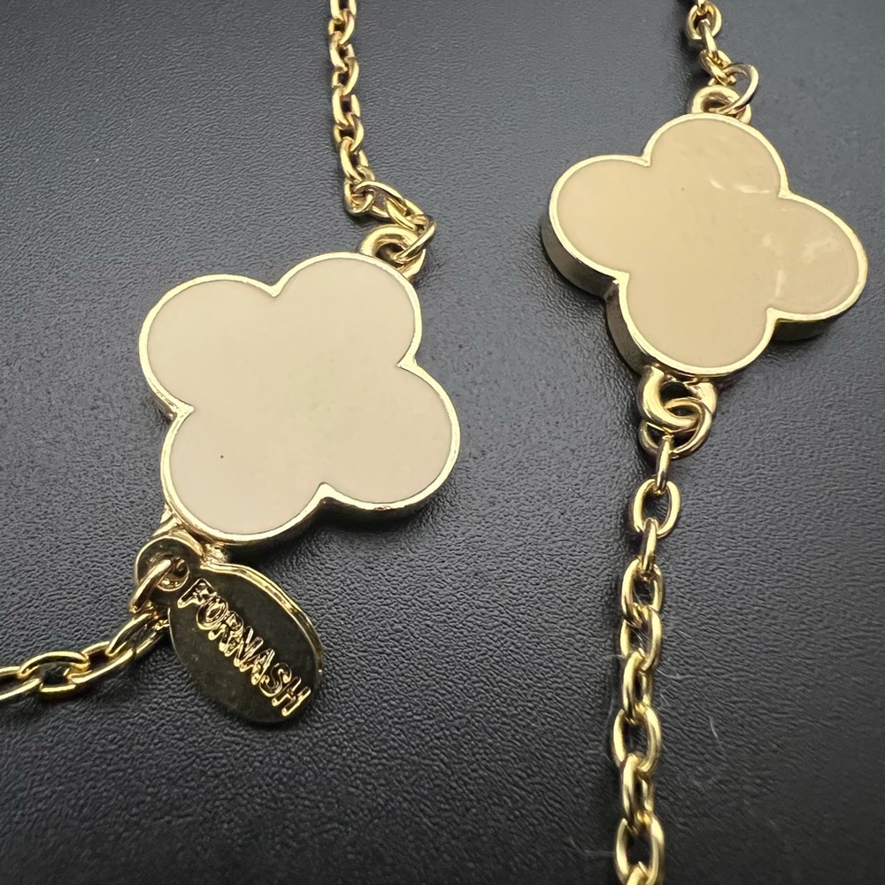 Fornash Gold Tone and Cream Enamel Flower 38" Necklace - Picture 2 of 3